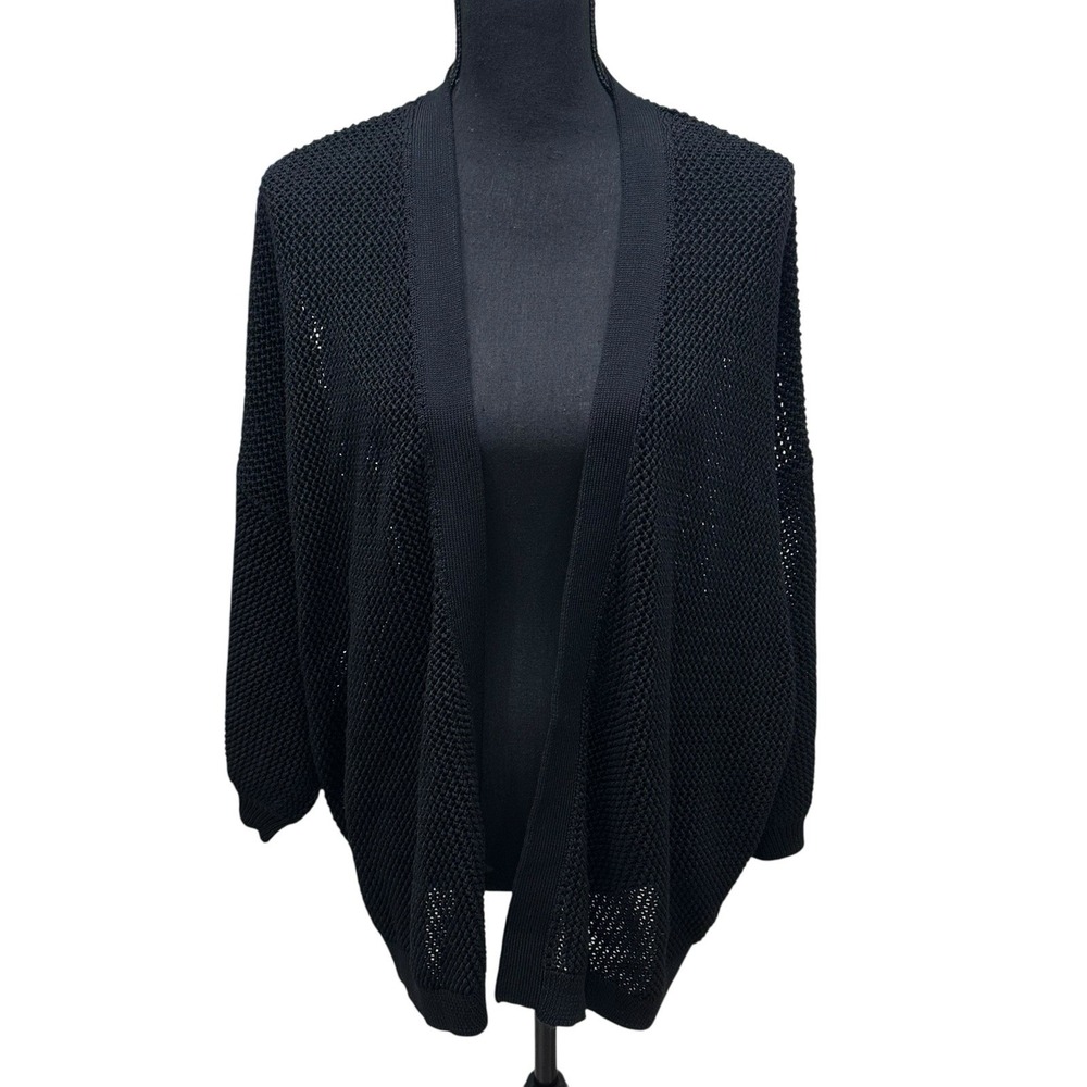 Nordstrom Cardigan Womens Plus Size 3XL Beach Open Front Open Knit Sweater Black